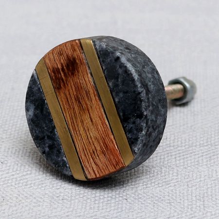 Round Grey Marble Wooden Cabinet Knobs